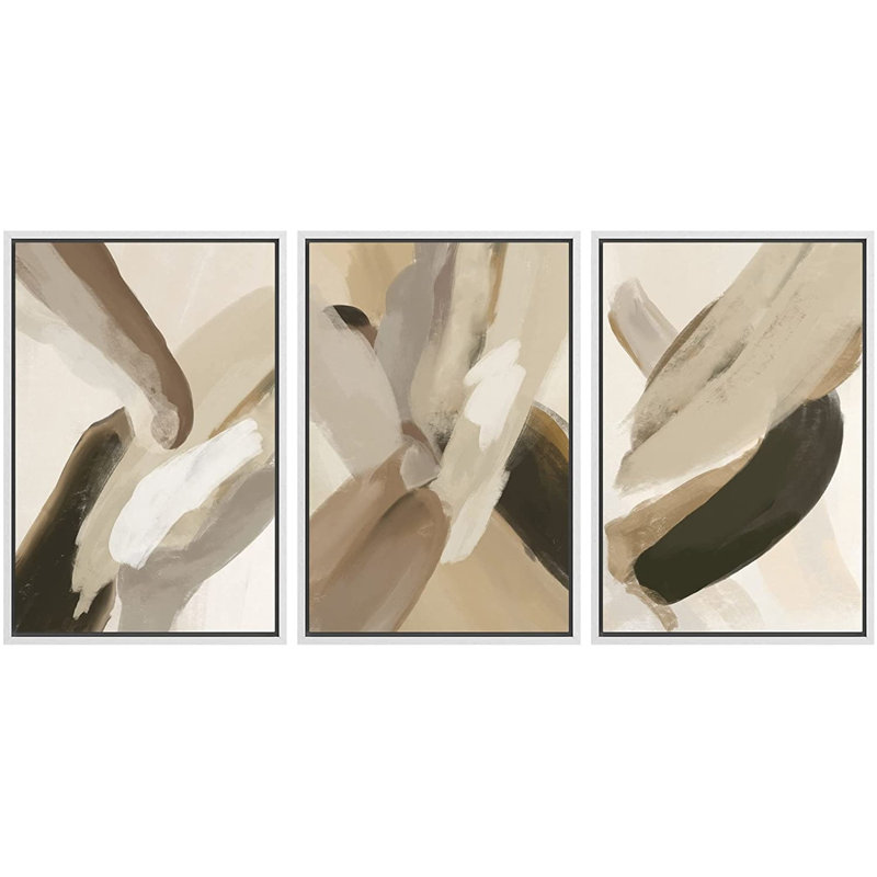 Ensemble de 3 peintures sur toile avec cadre flottant, H 24 po x l 32 po x P 1,5 po, Blanc