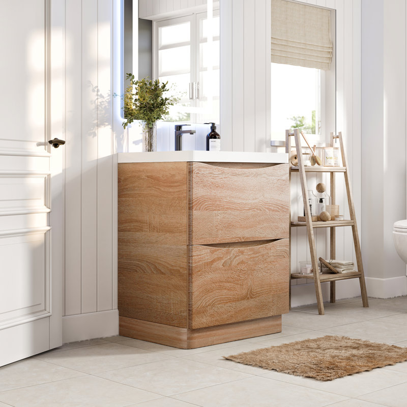 Firkins Zaluska 24 In. White Oak Single Sink Bath Vanity With Acrylic Top And Integrated Sink