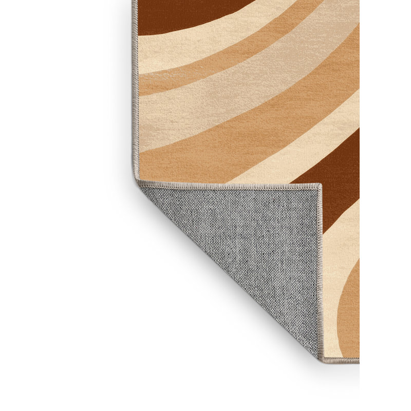 Machine Washable Carlstadt Bold & Eclectic Modern Arc Rug in Beige – Beige Binding, 7' Square