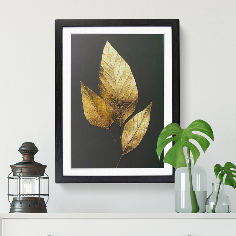Angilia Ivy Leaf Gold Vol.1 - Picture Frame Print, 46cm H x 34cm W x 2cm D, Walnut