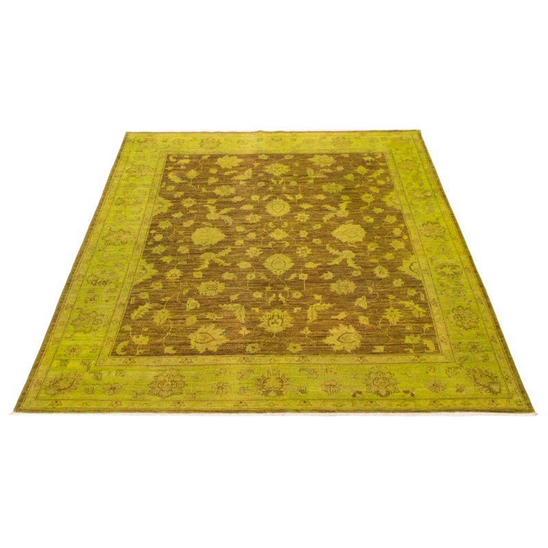 Tapis unique brun vibrant noué à la main 6 pi 6 po x 7 pi 10 po