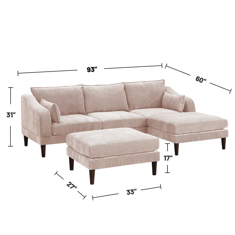 Canapé et méridienne réversible avec repose-pieds Sukkhu, Mélange de polyester rosé
