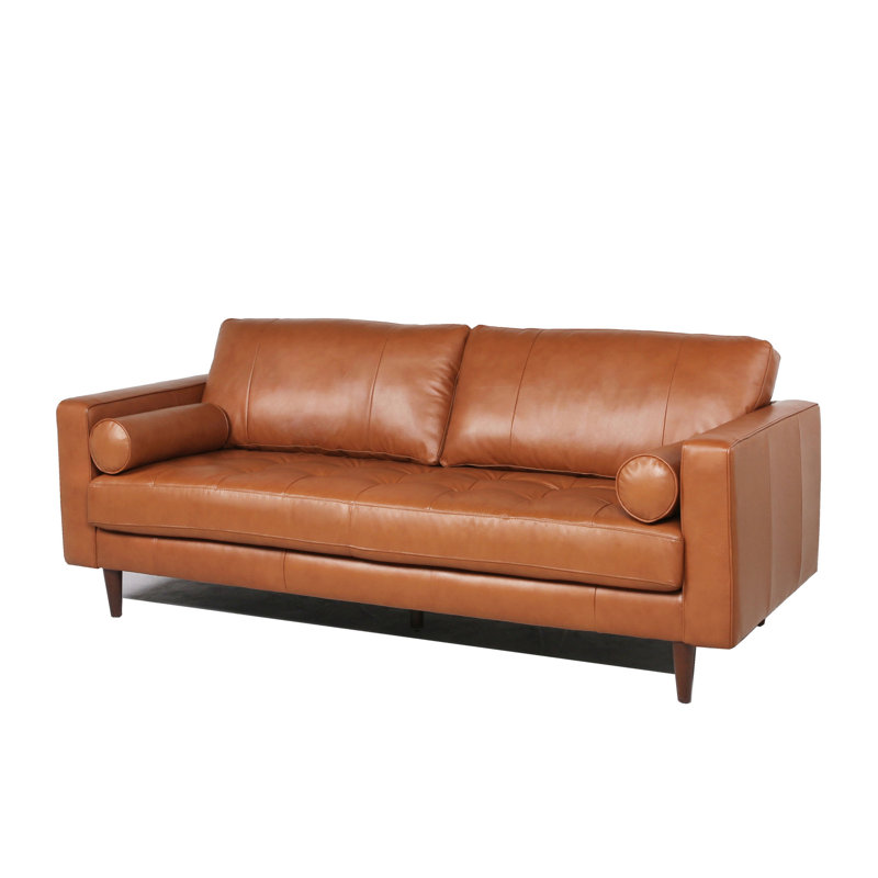 Canapé en cuir capitonné Mid-Century