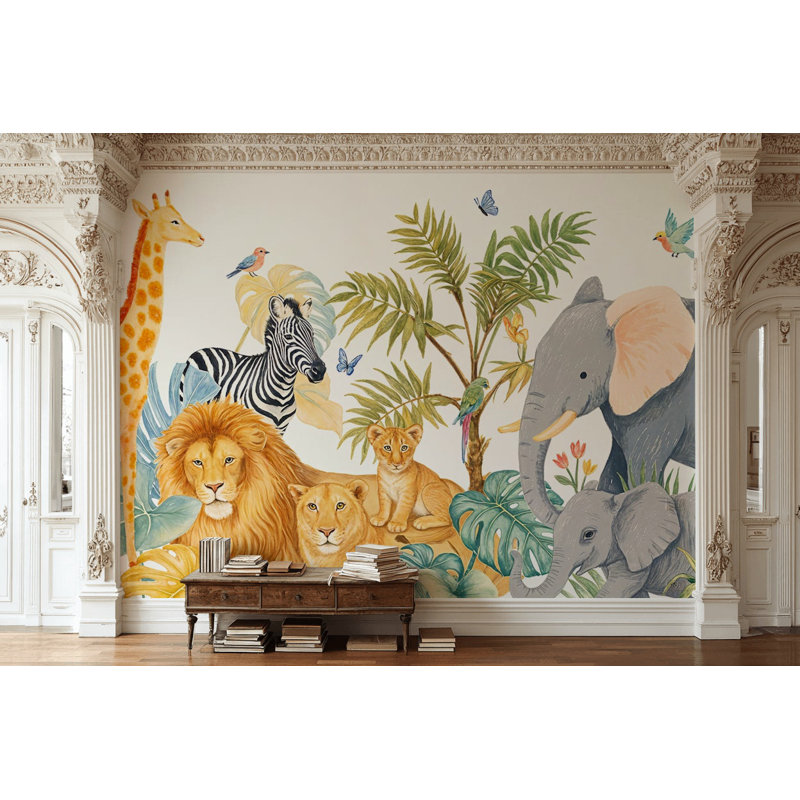 Papier peint nature jungle tropicale animaux, 120" x 96", Peler et coller