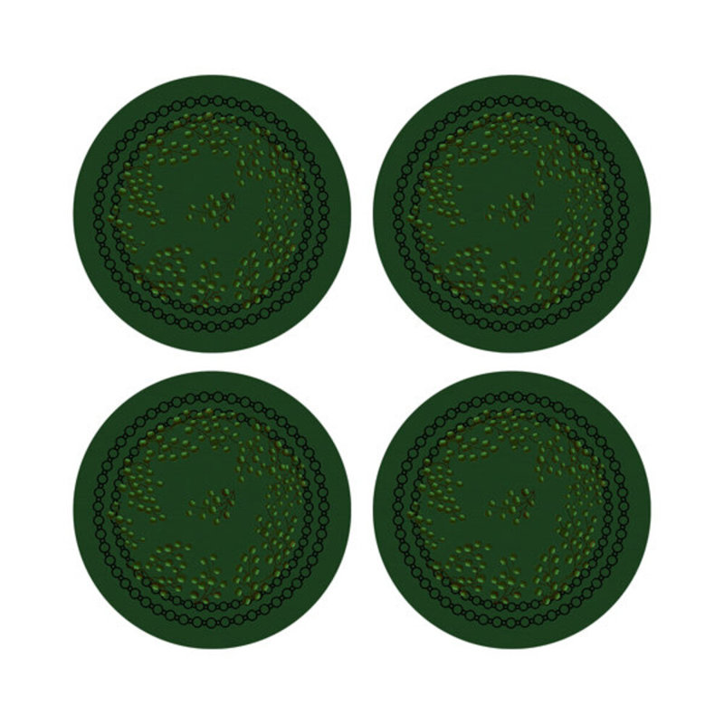 Christmas Berries Vegan Leather Round Pebble Placemat, Green
