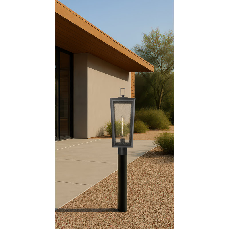 Lampadaire extérieur lanterne 8 po 8 pi, Verre bullé, Noir mat
