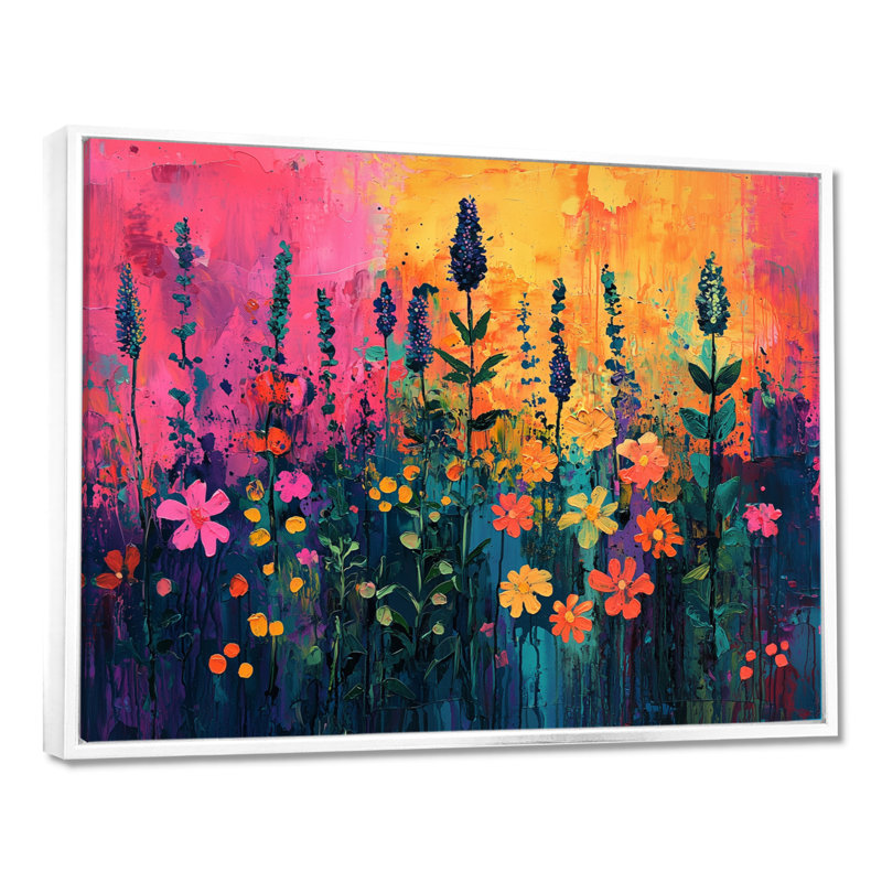 Jacobia Neon Herbs Pop Art - Art mural herbes, H 16 po x l 32 po, Avec cadre, Blanc