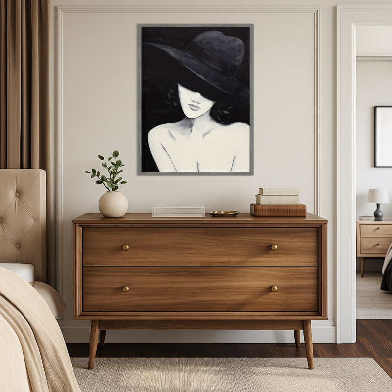 «Sensual Femelle Portrait with Large Hat» par Natalie Brunswick, reproduction d'art sur toile encadrée, 23 x 30