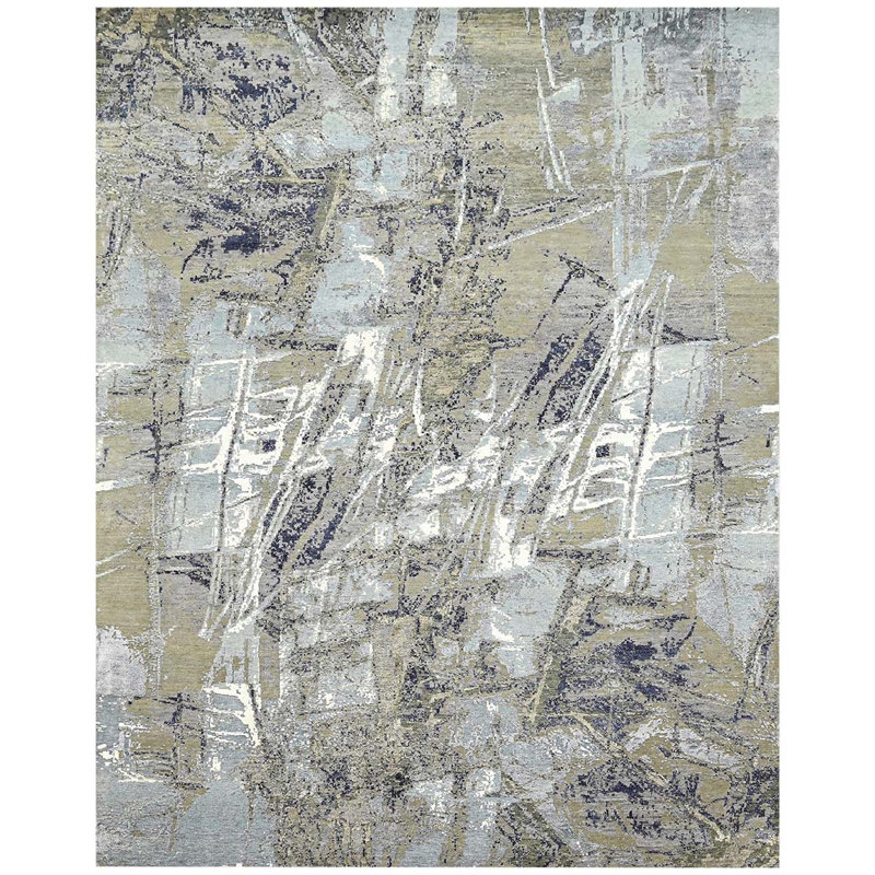 Abstract Area Rug in Gray, Rectangle 8' x 10'