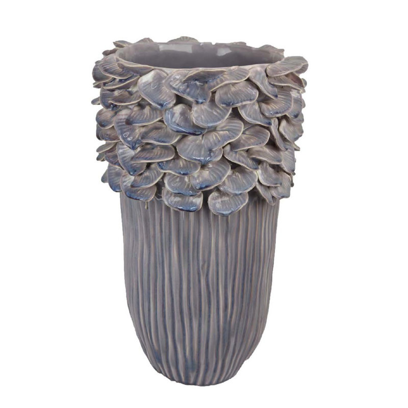 Kiana Decorative Vase, Gray Ceramic Flared Scales Rim Accent, 16.14" H x 10" W x 9.5" D