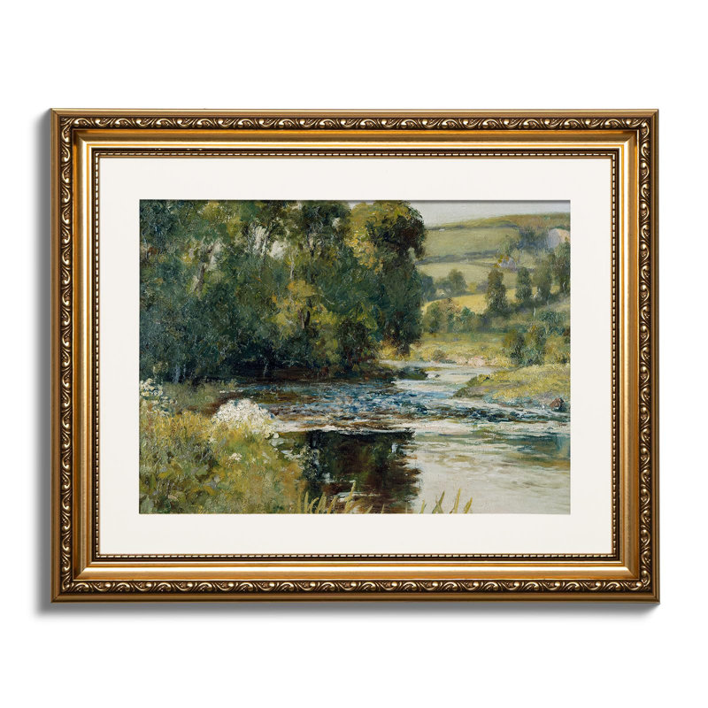 Vintage Gold Framed Wall Art, Nature Streamside Retro Paintings, Canvas Prints Artwork with Antique Frame, Victorian Wall Pictures Decor for Living Room Gallery Room 13x16 inch