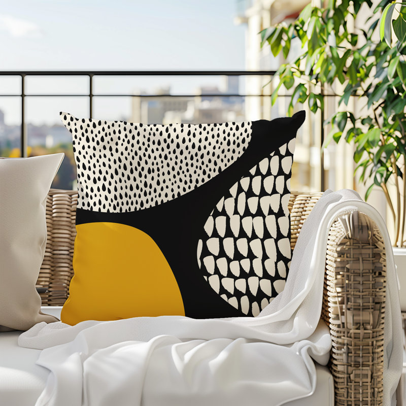 Coussin carré intérieur / extérieur pia, 19"H x 19"W, Jaune / noir / blanc cassé