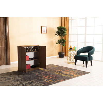 3 Tier Shoe Rack, Walnut Wood, 26.87 In. Depth X 35.74 Width 12.99 Height, 34.54 Lb Stand, Walnut