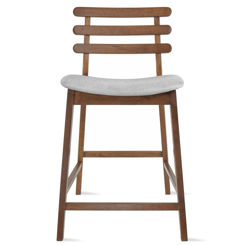 Grasston Counter Stool - Solid Wood Frame with Upholstered Fabric Seat - Open Back Bar & Kitchen Island Stool, Gray