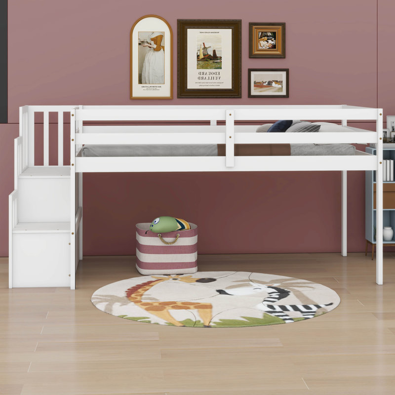  Zahara Twin Loft Bed With Staircase, White