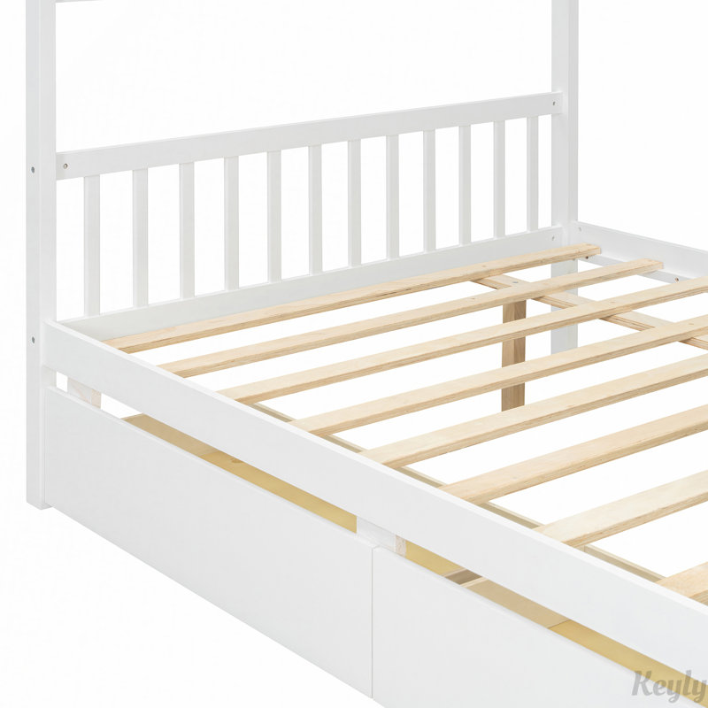 Lit en bois avec tiroirs, Double, Blanc