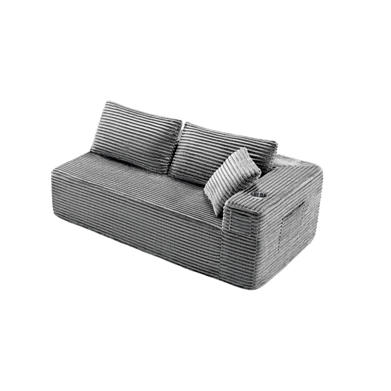 Canapé à compression de bout ouvert de style désossé avec accoudoir à gauche de 71 po, Gris clair