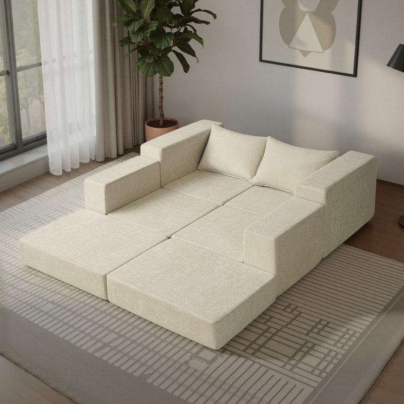 Aucun assemblage requis Canapé modulaire rembourré à combinaison libre, Beige