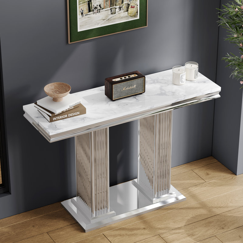 Doner 46.85'' Unfinished Console Table, White, Silver