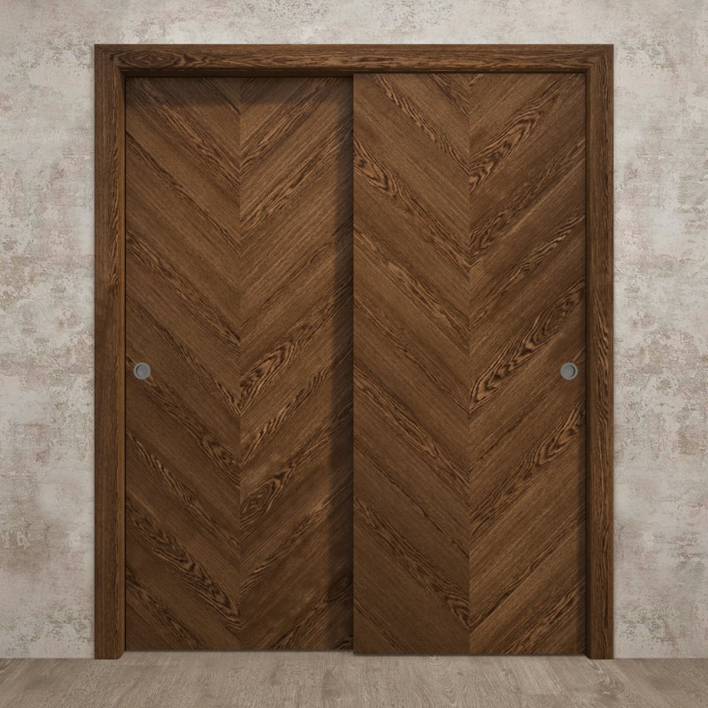 Panneau de porte à dalle | Ego 5005 | Portes en placage de bois | Pochette coulissante à poche, Chêne cognac, 30 po x 84 po