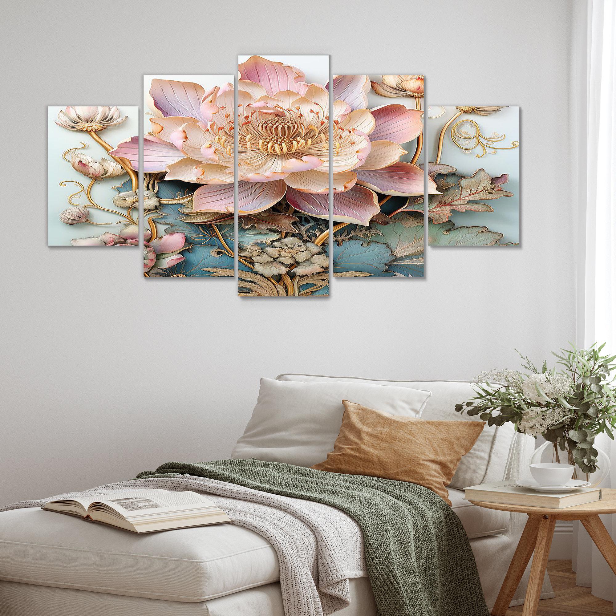 Bungalow Rose Pink Pastel Lotus Flower On Vintage Blue I - Lotus Wall ...