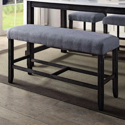 Banc en bois fini pour salle à manger à hauteur de comptoir, tablier rembourré et repose-pieds, teinte profonde de 14 pouces, cadre en bois