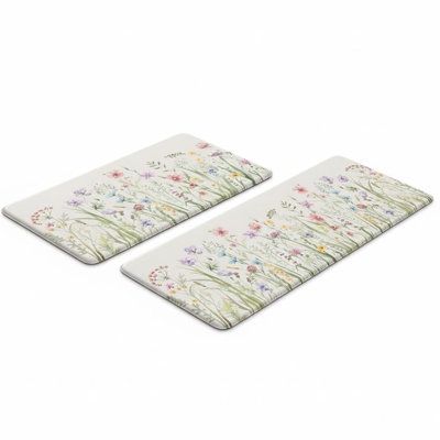 Anti Fatigue Floral Kitchen Mats Set of 2 (17.3"x47"+17.3"x29")