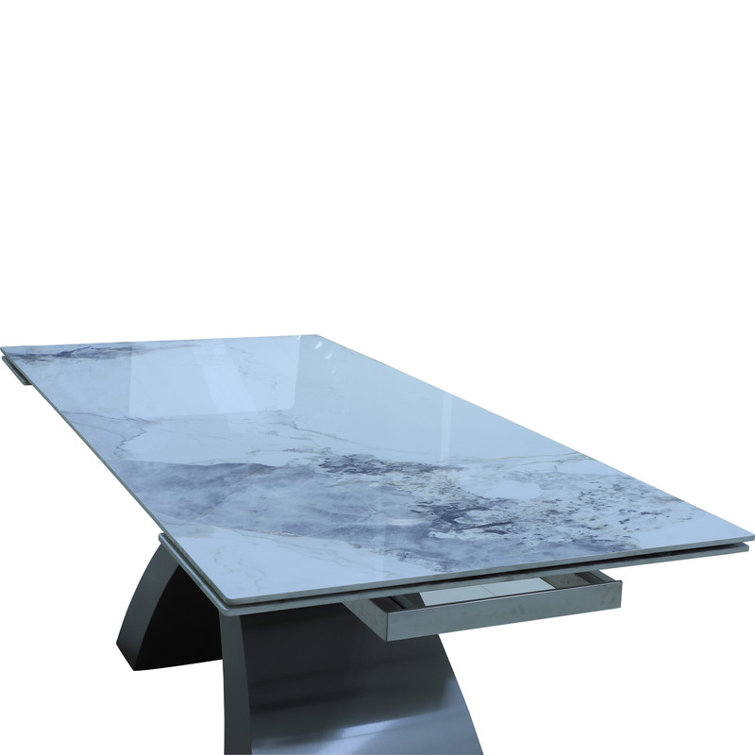 86.61"-118.11" Modern Extendable Dining Table - Brushed Black Steel Base