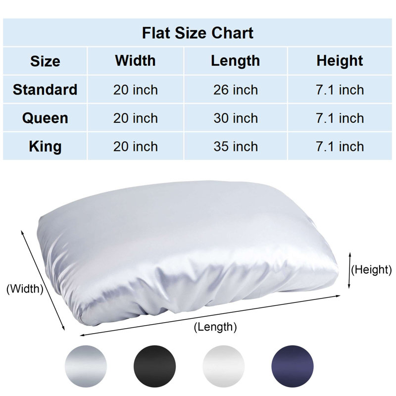 2 Pack Silk Satin Pillowcase for Hair & Skin Travel Elastic Band Cooling Satin Pillow Case Cover, Black, King Pillowcase