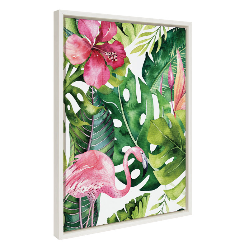 «Find Flamingo» par Maja Mitrovic, reproduction d'art sur toile encadrée «Makes My Day Happy»