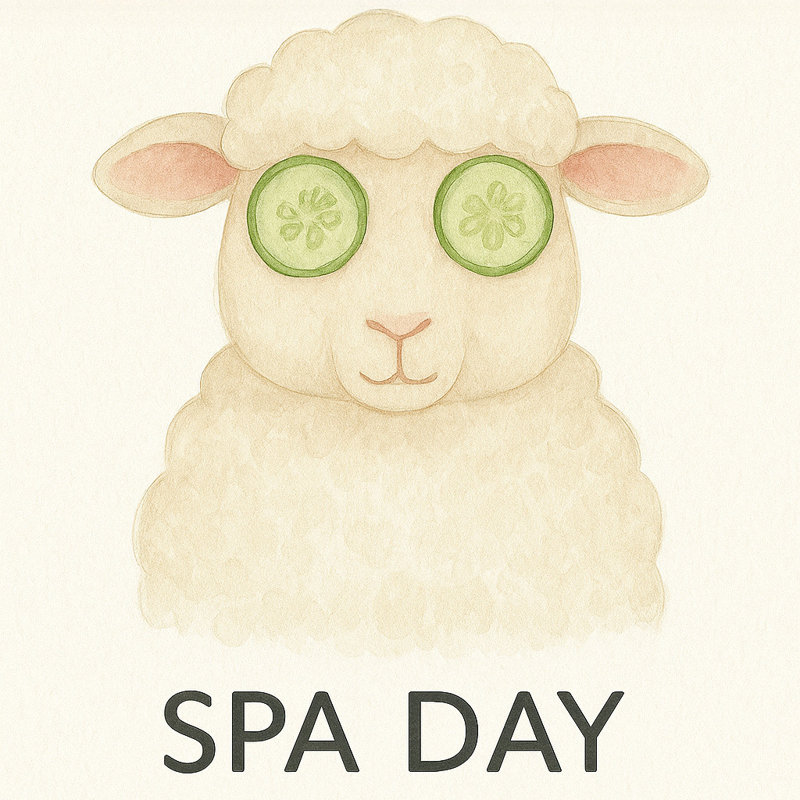 «Spa Day - Relaxing Sheep with Cucumber Eyes», art mural sur toile, H 12 po x l 12 po