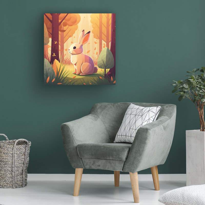 Art mural sur toile tendue «Forest Bunny 4» de Wumples pour décor de salon, de chambre à coucher ou de bureau - 35 x 35