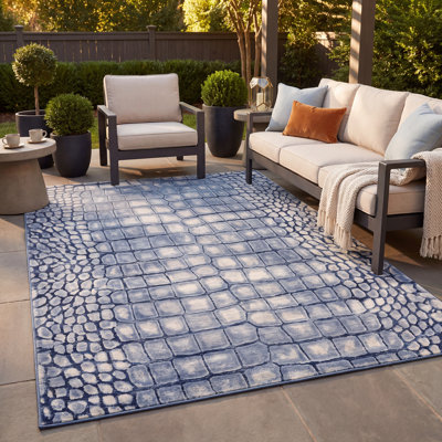 Tapis Fogbank à motifs animaliers, bleu marine, gris et ivoire, antidérapant, à poils courts, pour intérieur et extérieur, adapté aux animaux domestiques, salon, chambre, salle à manger, entrée, couloir, bureau, motif exotique écailles et denim, bleu ardoise, cuisine, zones de passage intense, facile à nettoyer, ultra doux et lavable.