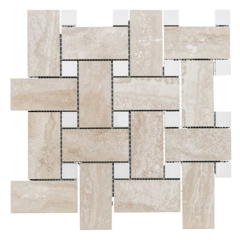 Stately Basketweave 13" x 13" Porcelain Brick Joint Wall & Floor Tile, Travertine Beige