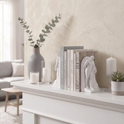 Ensemble de 2 serre-livres romains classiques, serre-livres statue sculpturale grecque pour décoration de tablette et de bureau, supports de livres en plastique d'aspect marbre