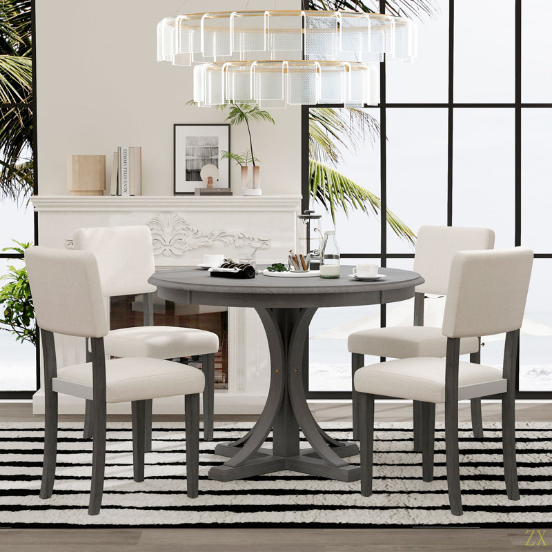 Ensemble de table de salle à manger 5 pièces avec pieds courbés et 4 chaises rembourrées pour la salle à manger, Gris foncé