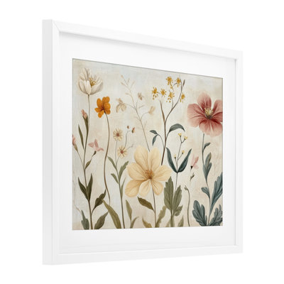 Faint Florals Foliage Framed Print Under Glass, design by Petal Prints Design