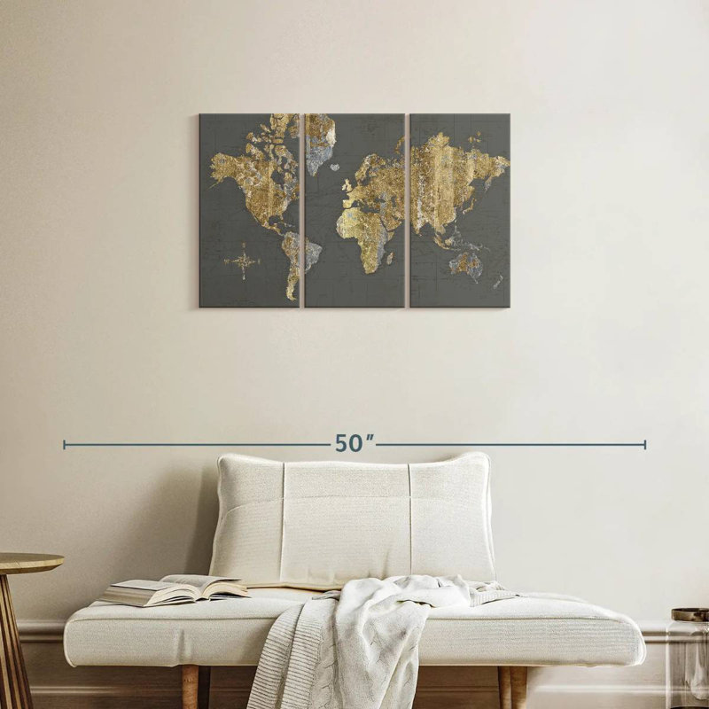Aliaz Gilded Map Gray, 20" H x 33" W
