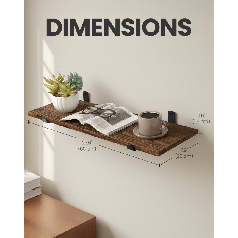 Floating Shelf, Brown, 7cm H x 60cm W x 20cm D