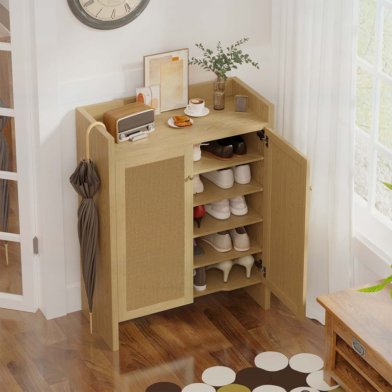 Armoire à chaussures haute avec tablettes réglables, Naturel