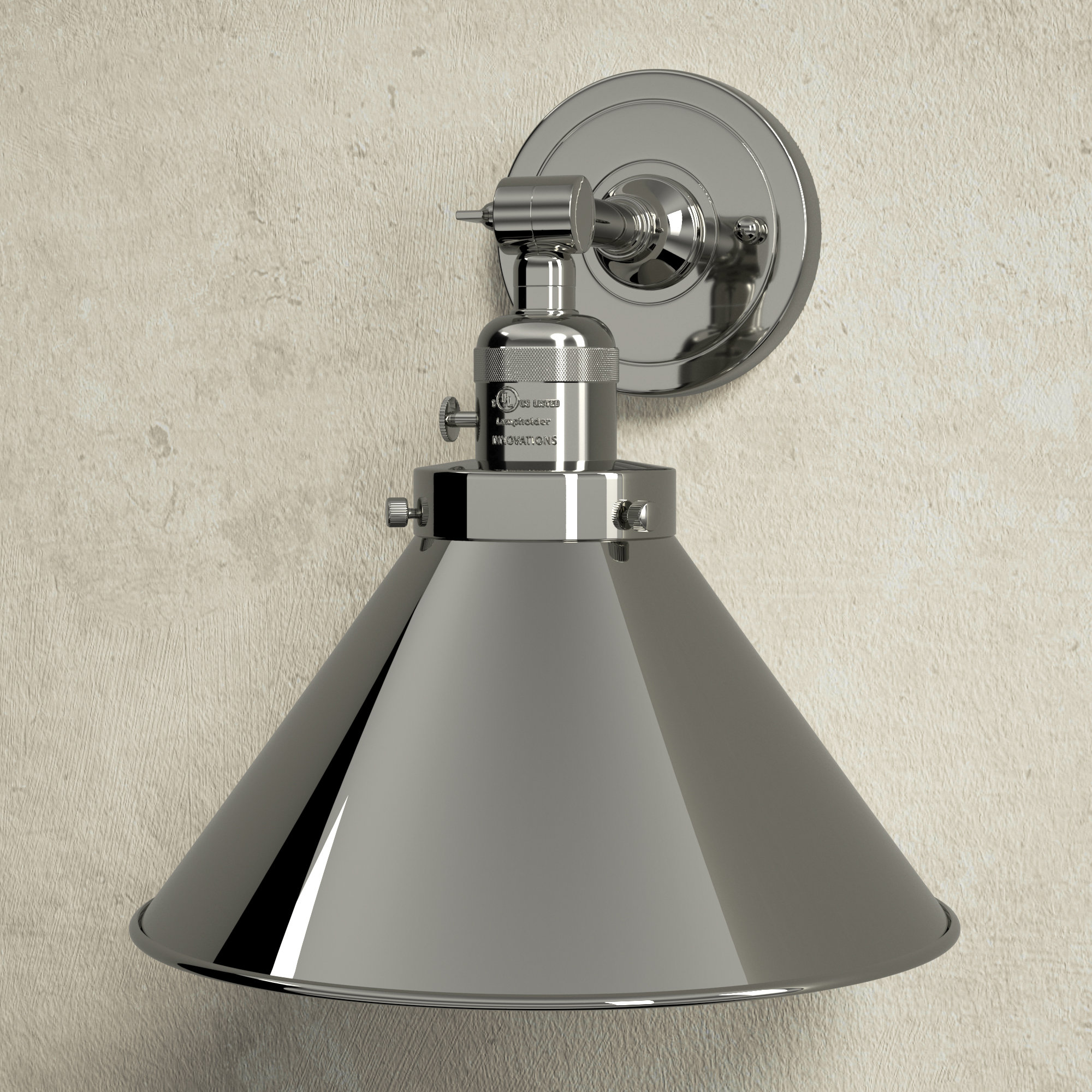 Dillon 1 - Light Dimmable Armed Sconce, 60 W Incandescent Vintage Dimmable Bulb, Polished Nickel, Polished Nickel