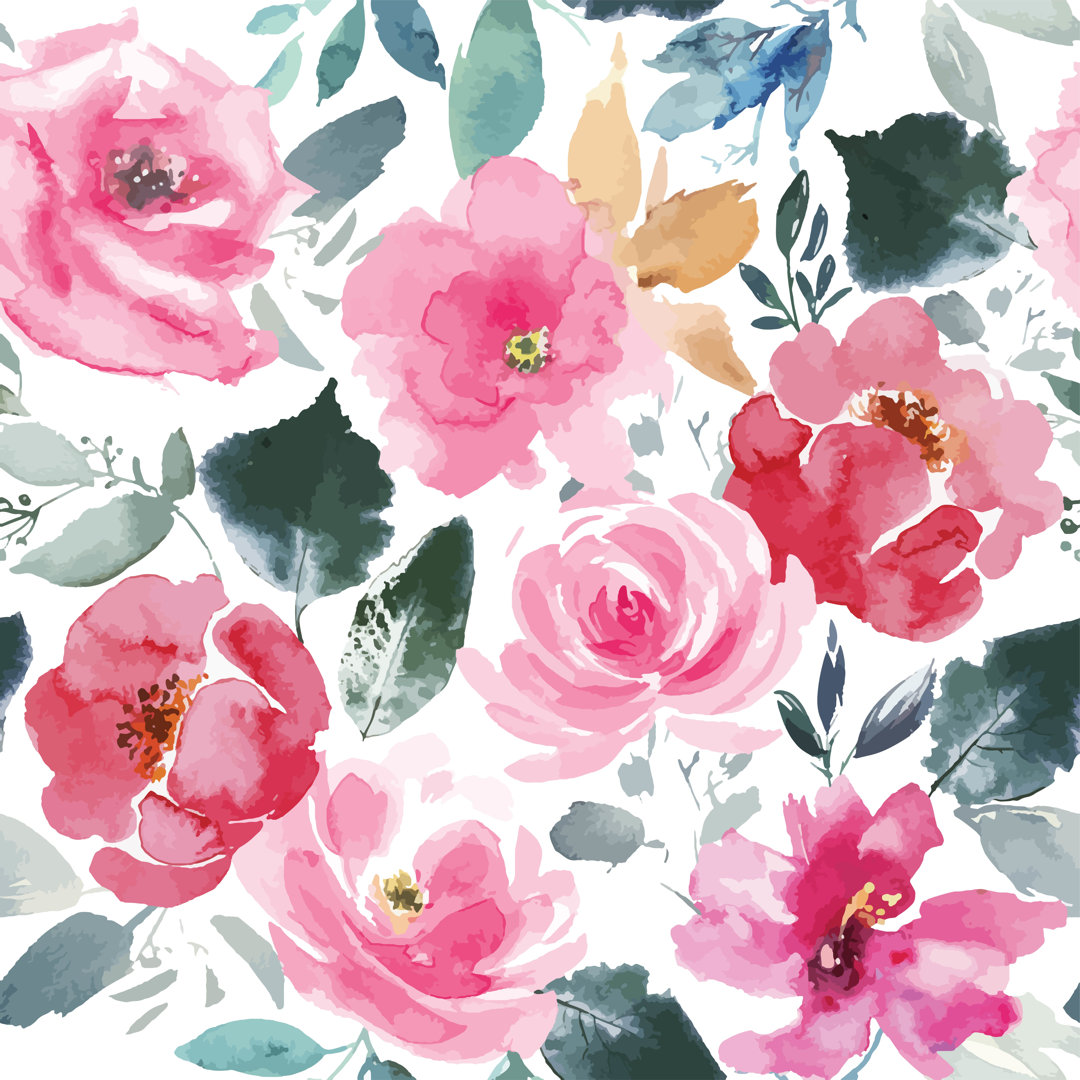 Terrytown Aquarell Blume Rosa - Leinwandgemälde auf Wrapped Canvas