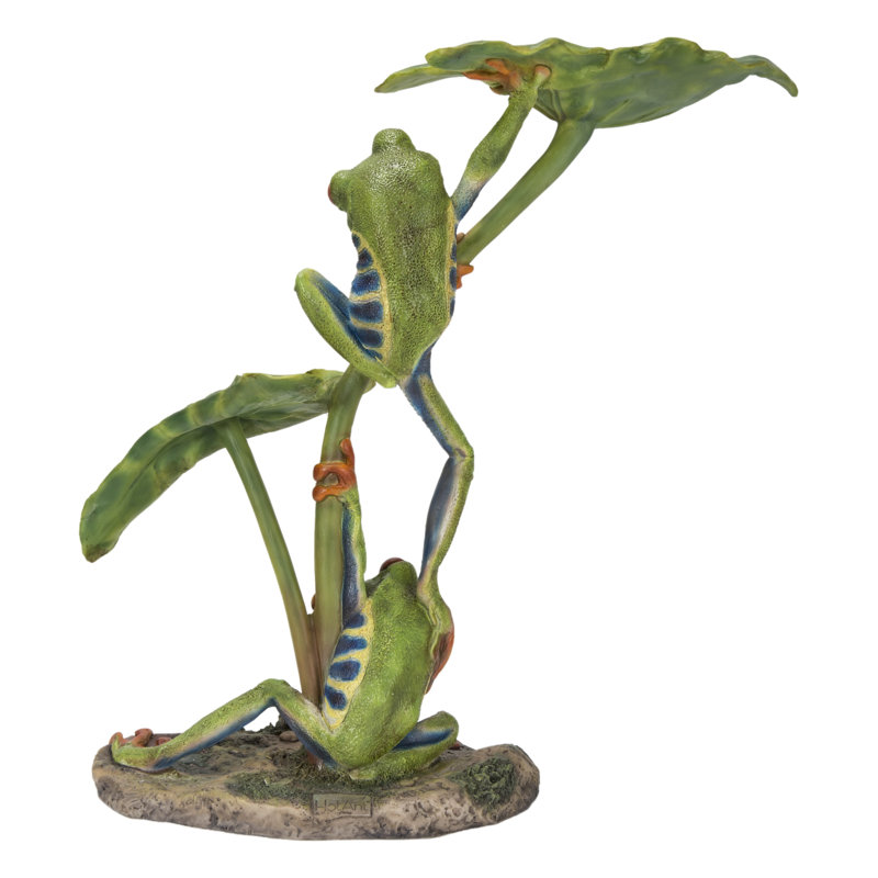 Polyresin Lotus Leaf with Red-Eyed Tree Frog Sculpture