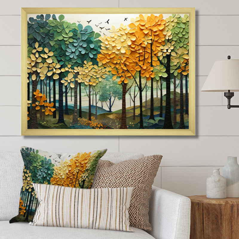 «Orange Green Trees Canopy Patchwork III», reproduction sur toile, H 34 po x l 44 po x P 1,5 po, Or