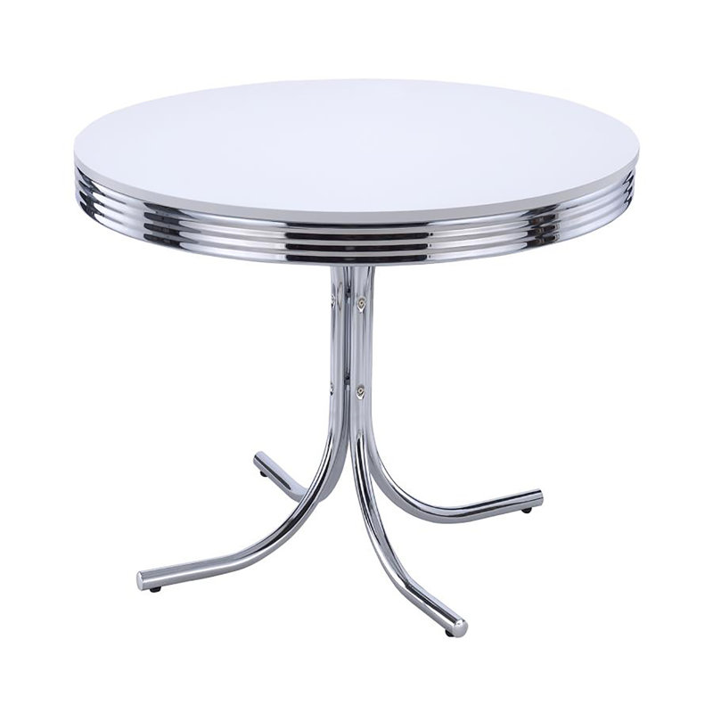 White And Round Table For Dining, Contemporary Design, 42" Wide X 30" High Long, Construction - Dining With Top, 42"X30"X42", Adds Retro Appeal To