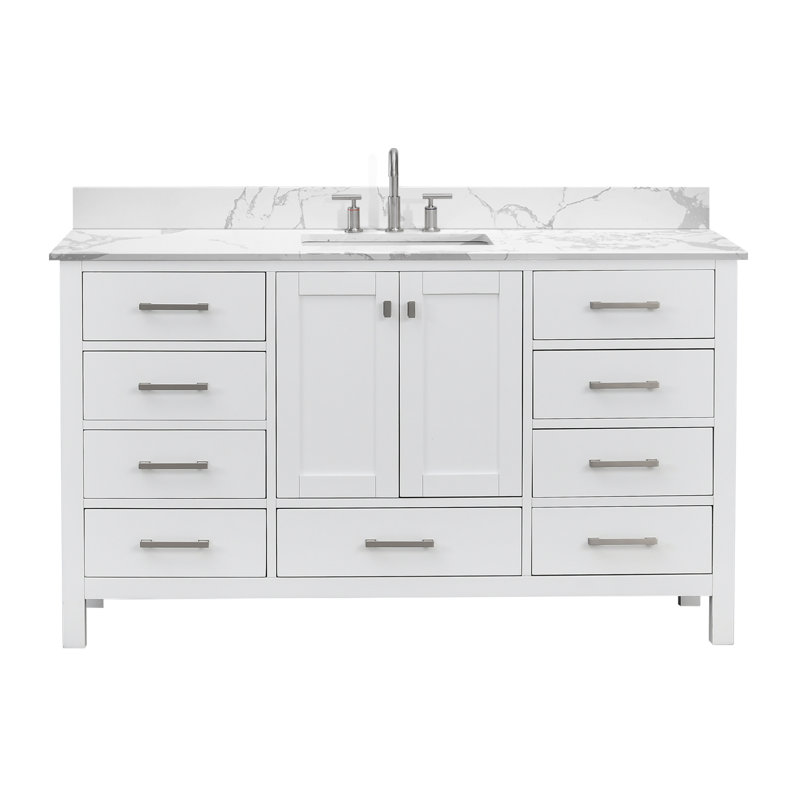 Angela X P 22 po D Meuble-lavabo simple avec comptoir, Blanc, Nickel brossé