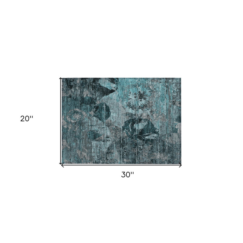 Tapis extérieur lavable antidérapant floral bleu sarcelle et gris 2 pi x 3 pi