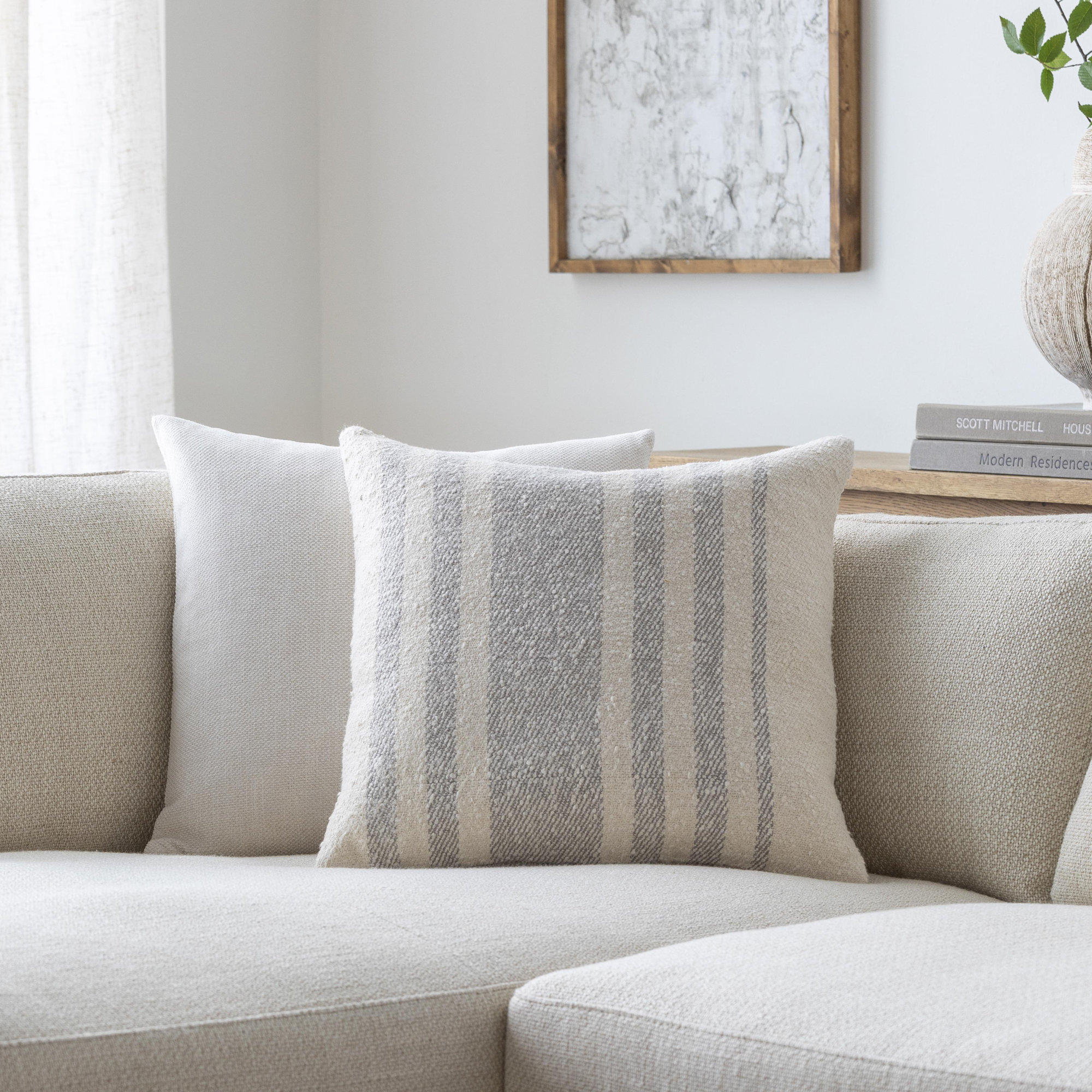 Sorden Striped Cotton Throw Pillow, 22" x 22", Down, Brown