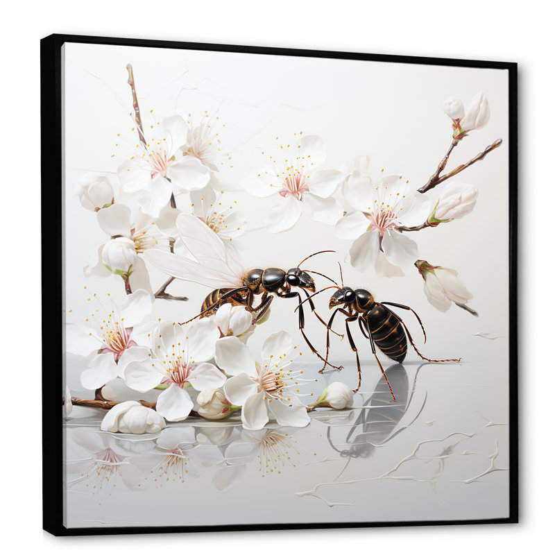 Art floral fourmis I - insectes et insectes, H 16 po x l 16 po x P 1 po, Cadre flottant noir