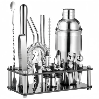18-Piece Professional Cocktail Shaker Set And Bartender Kit With Stand, Stainless Steel Bar Tools Gift Set With Muddler, Jigger, Mixing Spoon For Home Bar And Mixology